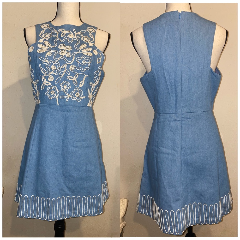 J.O.A Los Angeles Embroidered Casual Denim Dress